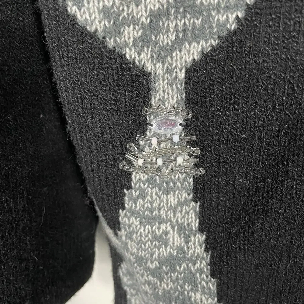 VTG Allison Daley Beaded Cat Sweater Size PL Black Full Zip Cardigan Fun Classic - Picture 11 of 16